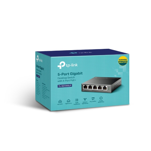 TP-Link TL-SG1005LP 5-Port Gigabit Desktop Switch with 4-Port PoE+, Up To 40W For all PoE Ports, Up To 30W Each Port