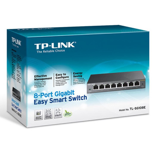 TP-Link TL-SG108E 8-Port Gigabit Easy Smart Switch Provides network monitoring, traffic prioritization and VLAN Web-based user interface Fanless