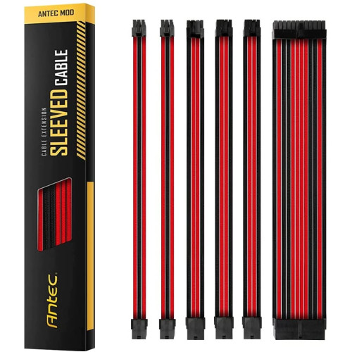 Antec PSU -  Sleeved Extension Cable Kit V2 - Red / Black. 24PIN ATX, 4+4 EPS, 8PIN PCI-E, 6PIN PCI-E, Compatible with Standard PSU (LS