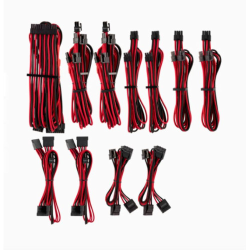 For Corsair PSU - RED/BLACK Premium Individually Sleeved DC Cable Pro Kit, Type 4 (Generation 4)