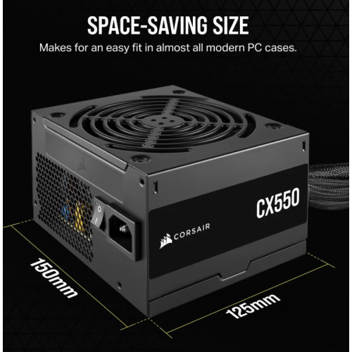 Corsair 550W CX Series, 80 PLUS Bronze Certified, Up to 88% Efficiency,  Compact 125mm design easy fit and airflow, ATX PSU 2023