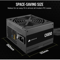 Corsair 650W CX Series, 80 PLUS Bronze Certified, Up to 88% Efficiency,  Compact 125mm design easy fit and airflow, ATX PSU 2024