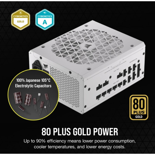 Corsair RMx Shift White Series, RM1000x Shift White, 1000 Watt, 80 PLUS GOLD Certified, Fully Modular Power Supply