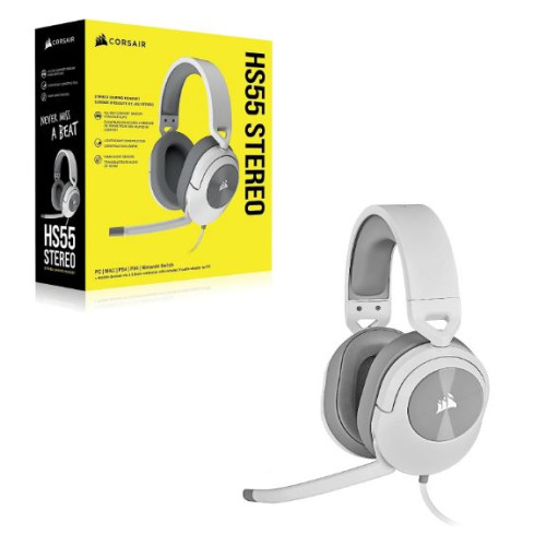 Corsair HS55 White Stereo Gaming Headset, PS5 3D Audio PS, Switch, Discord Certified, Ultra Comfort Foam, USB (LS)