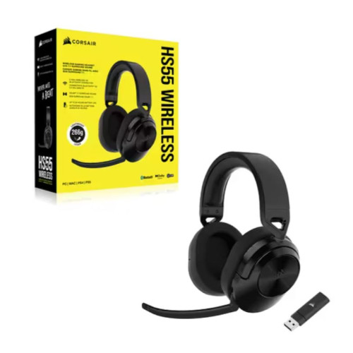 Corsair HS55 Wireless  Bluetooth Carbon, 7.1 Dolby, PS5, Switch. Mobile, Ultra Comfort Foam, USB Receiver, 266g light, 24hr Headset. 2023 Model (LS)