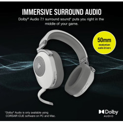 Corsai HS65 White 7.1 Dolby Wireless  BT Headset. All Day Comfort, Lightweight, SoundID Technology USB PC, Mac, v2 New Oct 23 model