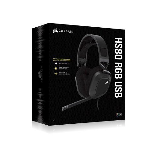 Corsair HS80 RGB Carbon- Dolby Atoms 3D, Pulse Sound, Dolby 7.1 Surroud, USB - Gaming Headset PC,PS5, Headphones.