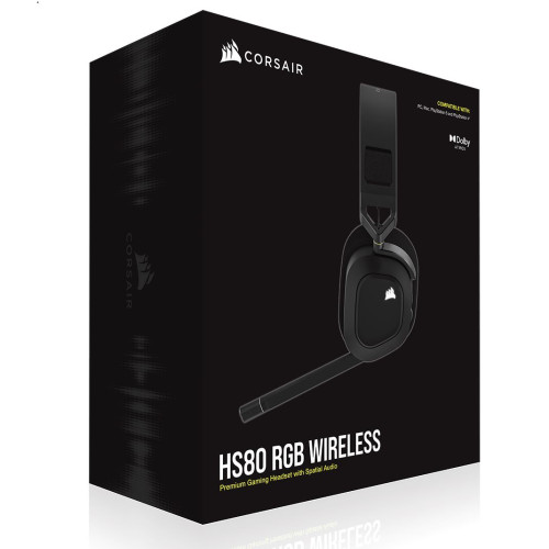 Corsair HS80 RGB Wireless Carbon- Dolby Atoms 3D, Pulse Sound, Hyper Fast Slipstream Wireless 20hrs - Gaming Headset PC,PS5, Headphones (LS)