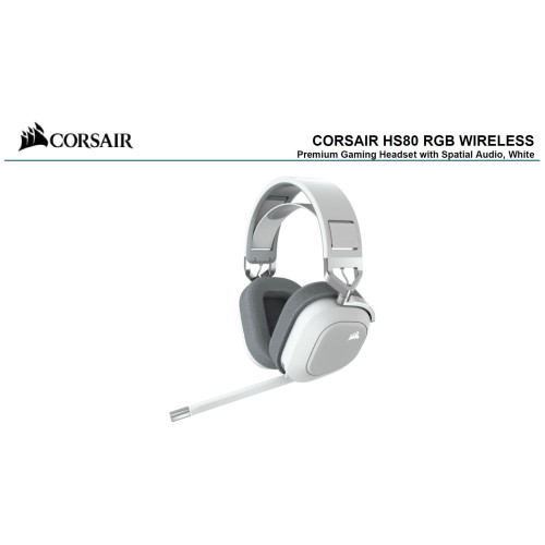 Corsair HS80 RGB Wireless White- Dolby Atoms, 50mm Driver, Ultra comfort, Hyper Fast Slipstream 20Hrs Wireless - Gaming Headset PS5  Headphones (LS)