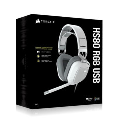 Corsair HS80 RGB White- Dolby Atoms 3D, Pulse Sound, Dolby 7.1 Surroud, USB - Gaming Headset PC,PS5, Headphones