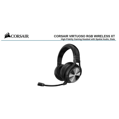 Corsair Virtuoso RGB Wilress XT Black 7.1 Audio. High Fidelity Ultra Comfort, Broadcast Grade Microphone, Slipstream Wireless USB. Headset,