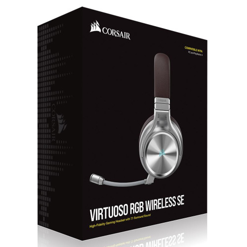 Corsair Virtuoso Wireless SE RGB, Espresso 7.1 Headset. High Fidelity Ultra Comfort, Broadcast Grade 9.5mm Microphone,  USB and 3.5mm Headphone