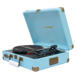 mbeat®  Woodstock 2 Sky Blue Retro Turntable Player with BT Receiver  Transmitter