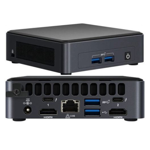 Intel NUC i5-1145G7 vPro 4.2 GHz 2xDDR4 SODIMM M.2 SSD 4xDisplays Iris Xe 2xHDMI 2xDP via USB-C 2xThuderbolt WiFi6 4xUSB GbE LAN no AC Cord