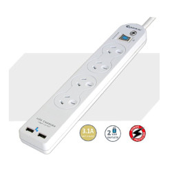 Sansai 4 Way Basic Powerboard USB Ax2 4 Outlets Master Switch Surge and overload protection1M Length