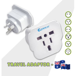 Sansai Travel Adaptor for 240V equipment from Britain, USA, Europe, Japan, China, HongKong, Singapore, Korea  Italy, to use in Australia.