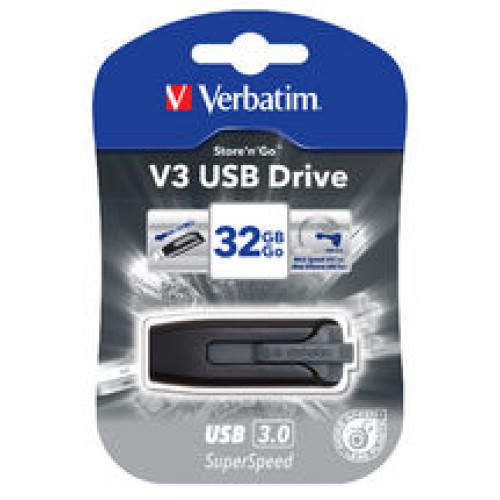 Verbatim 32GB V3 USB3.0 Grey Store'n'Go V3; Retractable USB Storage Drive Memory Stick