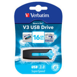 Verbatim 16GB V3 USB3.0 Blue Store'n'Go V3; Rectractable USB Storage Drive Memory Stick