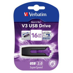 Verbatim 16GB V3 USB3.0 Violet Store'n'Go V3; Rectractable USB Storage Drive Memory Stick