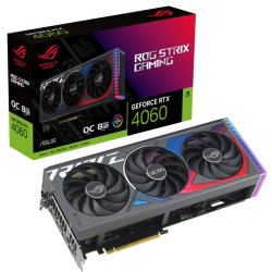 ASUS nVidia GeForce ROG-STRIX-RTX4060-O8G-GAMING RTX4060 OC Edition 8GB GDDR6, 2670 MHz Boost Clock, RAM 17 Gbps, HDMI x1, DP x3