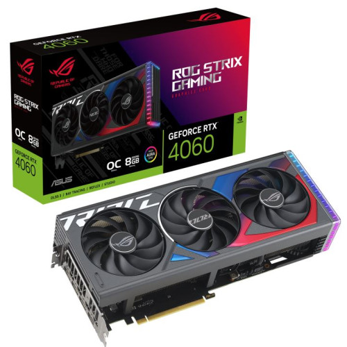 ASUS nVidia GeForce ROG-STRIX-RTX4060-O8G-GAMING RTX4060 OC Edition 8GB GDDR6, 2670 MHz Boost Clock, RAM 17 Gbps, HDMI x1, DP x3