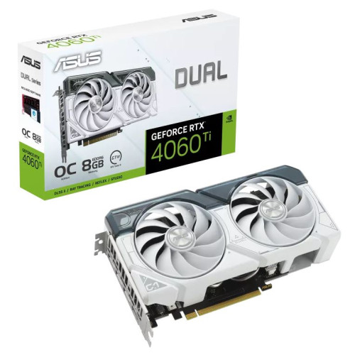 ASUS nVidia GeForce DUAL-RTX4060TI-O8G RTX4060 Ti OC Edition 8GB GDDR6, 2565 MHz Boost Clock, RAM 18 Gbps, 3xDP, 1xHDMI ( White)