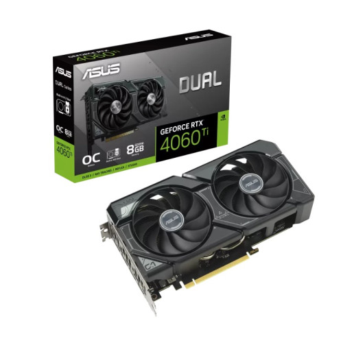 ASUS nVidia GeForce DUAL-RTX4060TI-O8G-SSD RTX4060 Ti SSD OC Edition 8GB GDDR6, 2565 MHz Boost Clock, RAM 18 Gbps, 3xDP, 1xHDMI