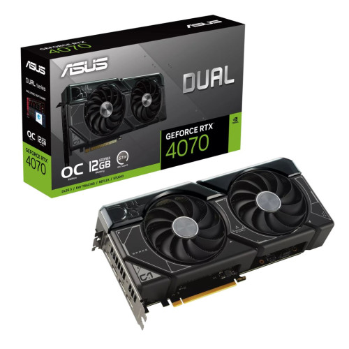 ASUS nVidia GeForce DUAL-RTX4070-O12G RTX4070 12GB GDDR6X OC Edition,  2520 MHz Boost Clock, RAM 21Gbps, 3xDP, 1xHDMI, 267x134x51mm