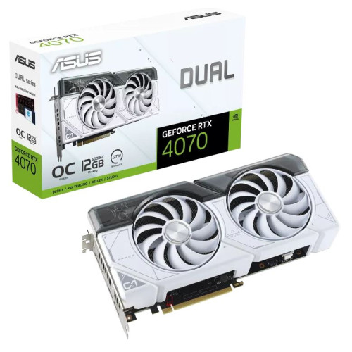 ASUS nVidia GeForce DUAL-RTX4070-O12G-WHITE RTX4070 12GB GDDR6X White OC Edition, 2520 MHz Boost Clock, RAM 21Gbps, 3xDP, 1xHDMI