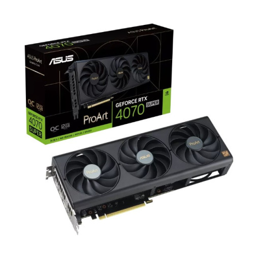 ASUS nVidia GeForce PROART-RTX4070S-O12G RTX4070 SUPER OC Edition 12GB GDDR6X, 2535MHz Boost Clock, RAM 21Gbps, 3xDP, 1xHDMI, 300x120x50 mm