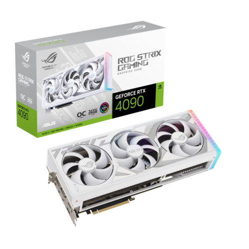 ASUS nVidia GeForce ROG-STRIX-RTX4090-O24G-WHITE RTX 4090 24GB GDDR6X White OC Edition 2610 MHz Boost Clock, RAM 21 Gbps, 3xDP, 2xHDMI (White)