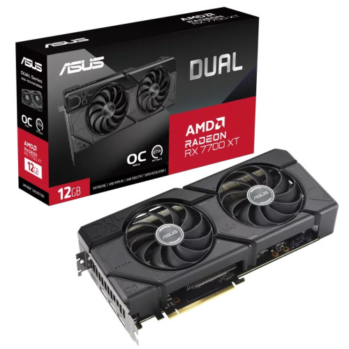 ASUS AMD Radeon DUAL-RX7700XT-O12G RX7700 XT OC Edition 12GB GDDR6 2584MHz Boost Clock, RAM 18 Gbps, 3xDP, 1xHDMI, 279.9x133.9x49.3 mm