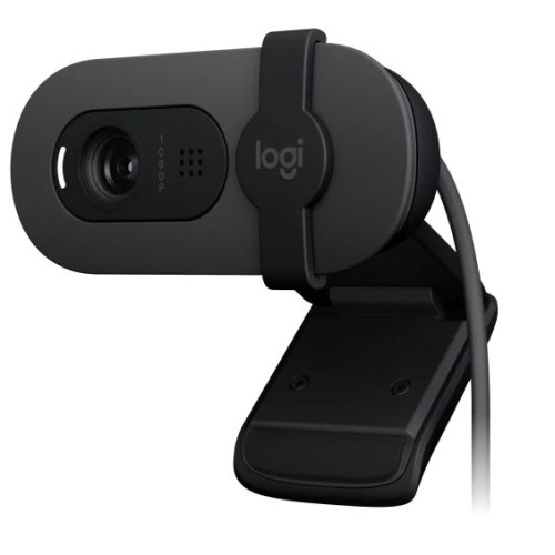 Logitech Brio 100 Full HD 1080p webcam with auto-light balance, integrated privacy shutter, and built-in mic